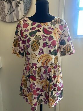 Women’s Fruit Print Short Sleeve Peplum Top - Multicolor